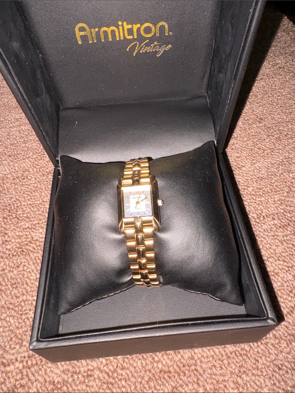 Armitron vintage Gold Rectangular Link Bracelet Watch with White Dial